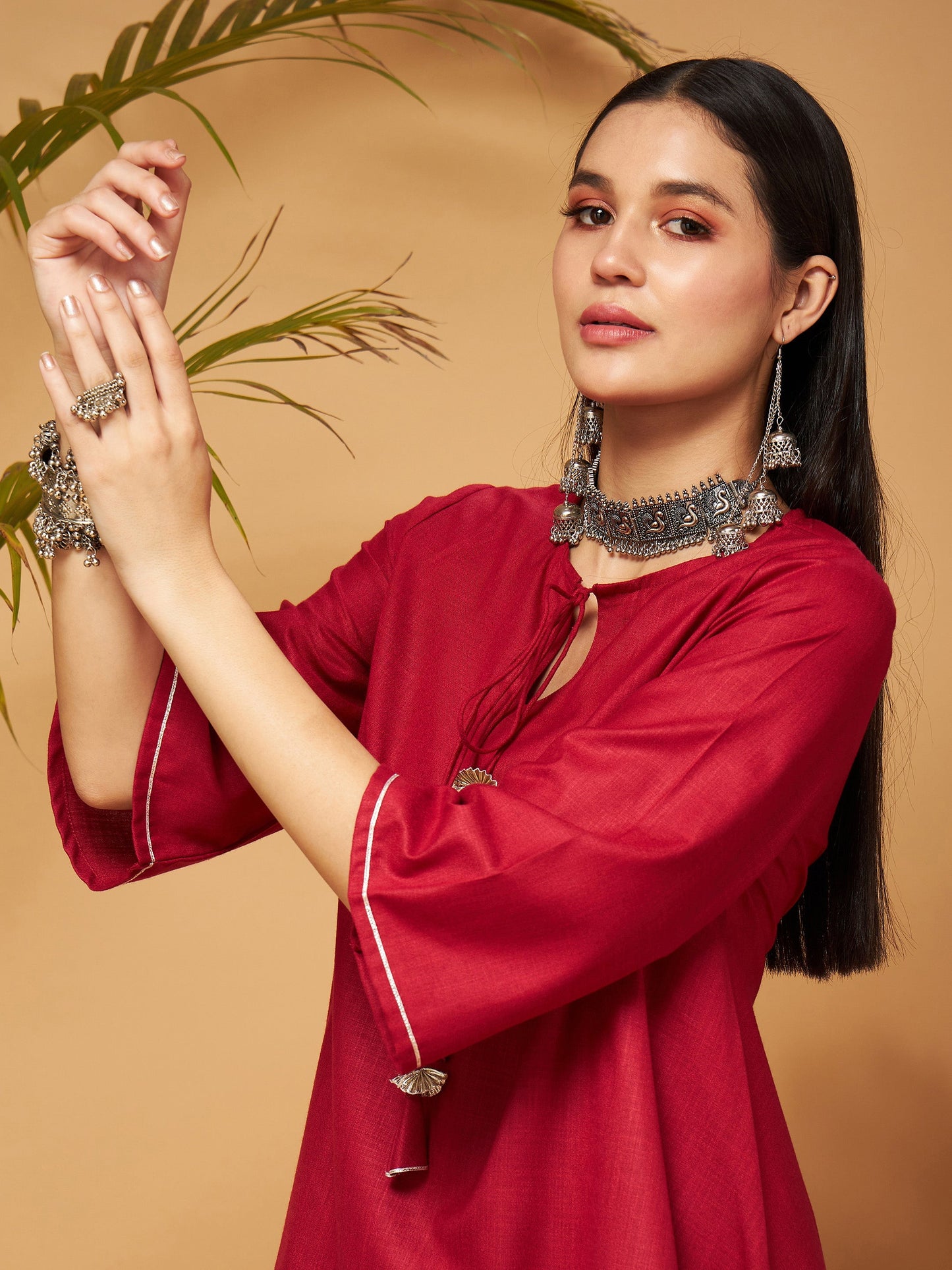 Maroon Peplum Gota Lace Top With Palazzos