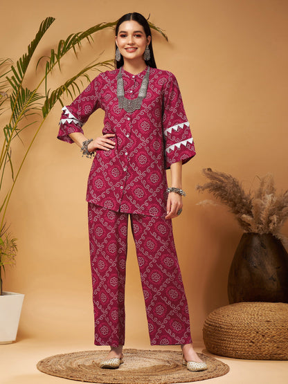 Fuchsia Bandhej Top With Palazzos