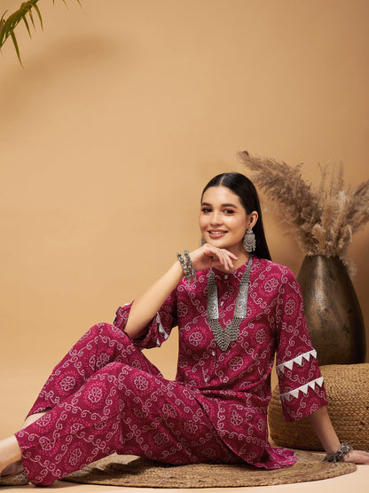 Fuchsia Bandhej Top With Palazzos
