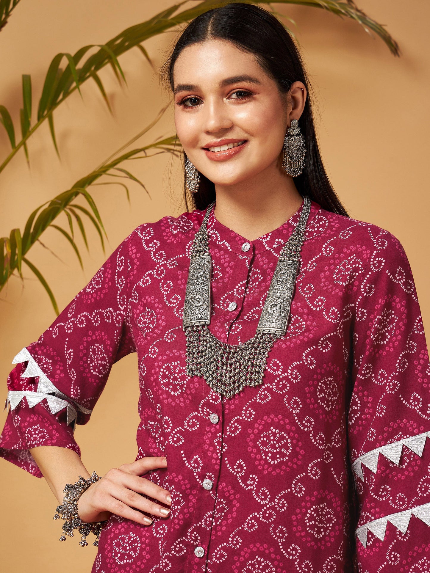 Fuchsia Bandhej Top With Palazzos