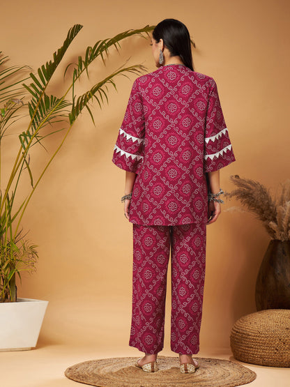 Fuchsia Bandhej Top With Palazzos