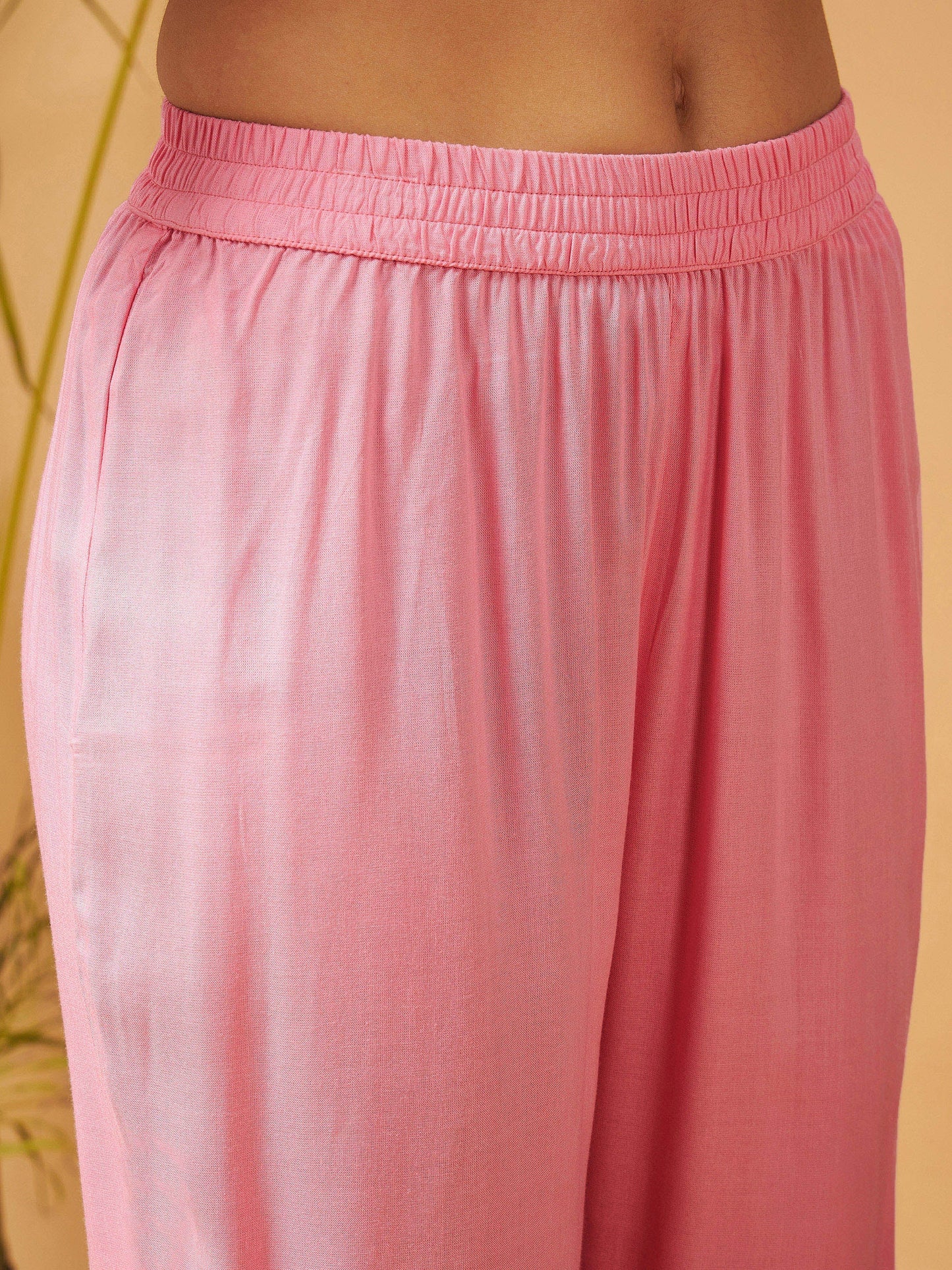 Pink Embroidered High Low Kurta With Pants
