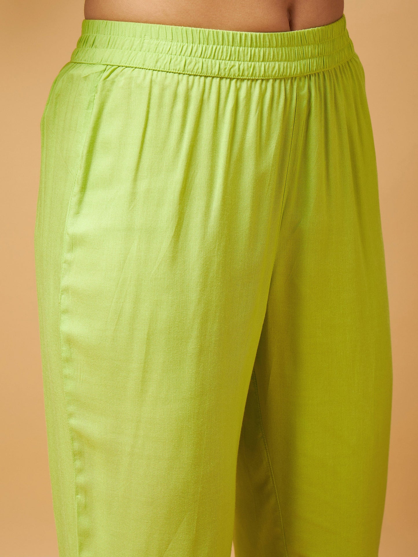 Lime Green Embroidered High Low Kurta With Pants