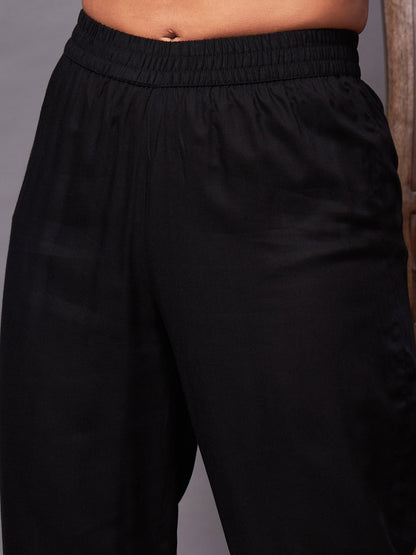 Black Kurta Set With Net Sequins Dupatta