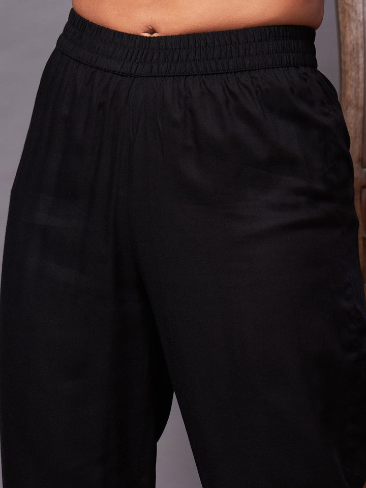 Black Kurta Set With Net Sequins Dupatta