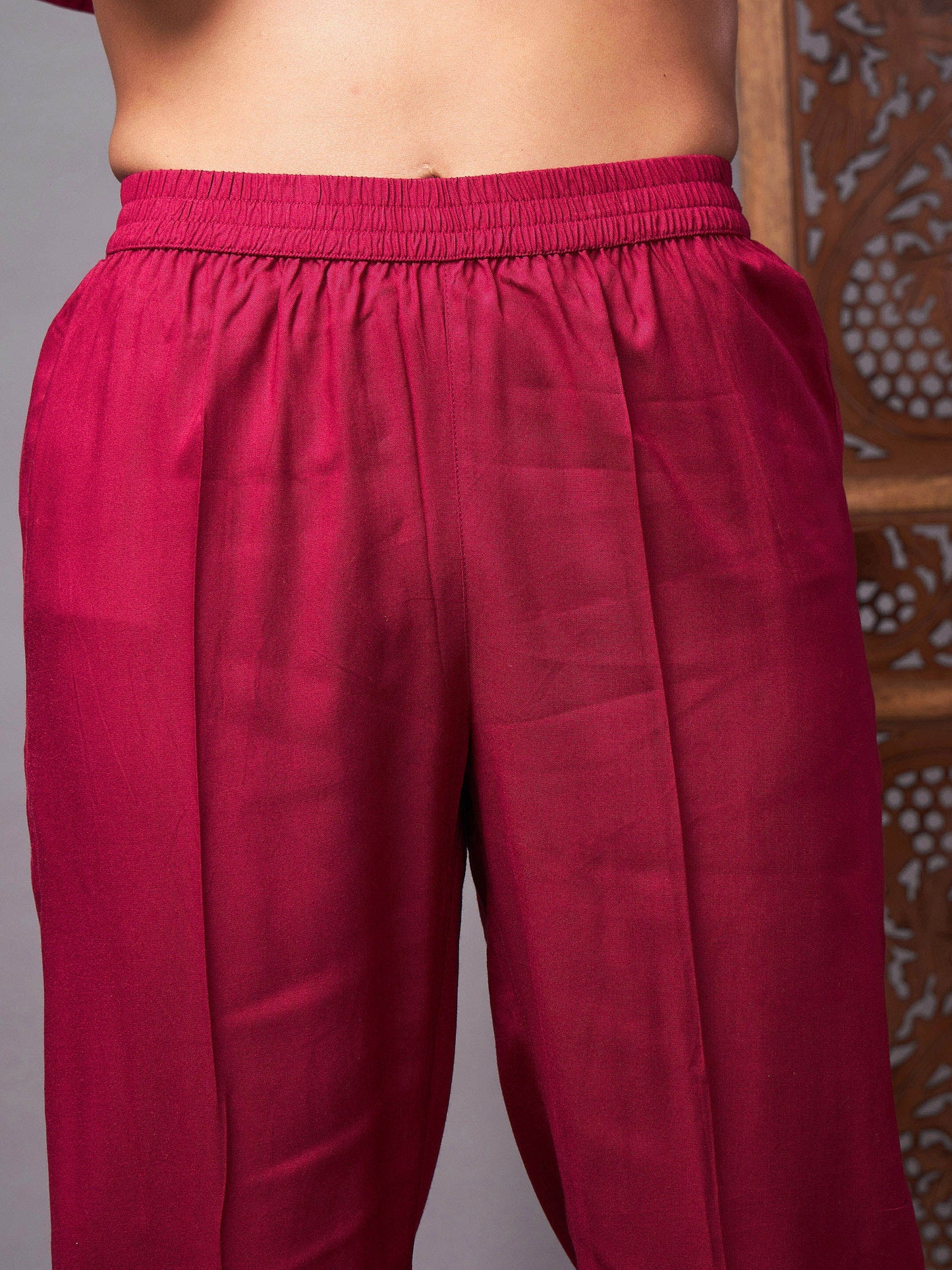 Burgundy Kurta Set With Golden Net Sequins Dupatta