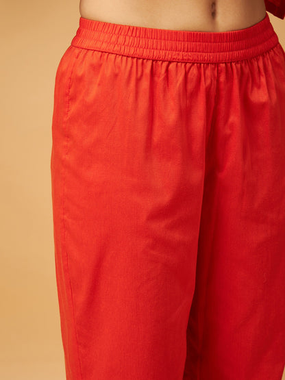 Orange Kurta Set With Olive Organza Dupatta