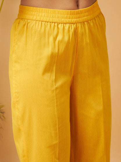 Yellow Kurta Set With Rust Organza Dupatta
