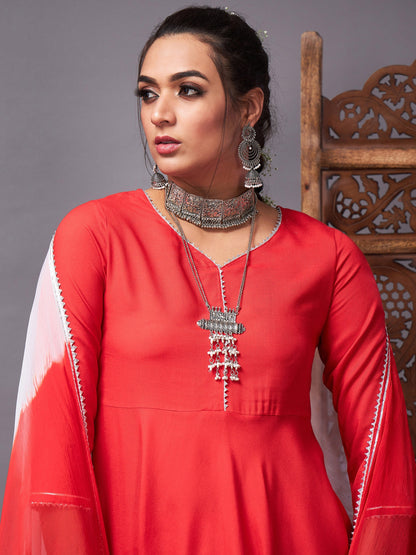 Red Short Kurta With Sharara & Lehariya Dupatta