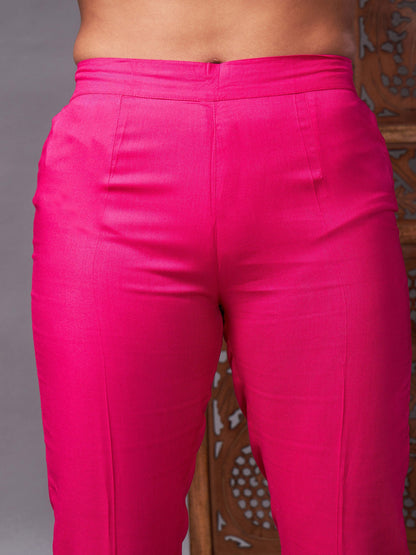 Fuchsia Kurta Set With Bandhej Dupatta