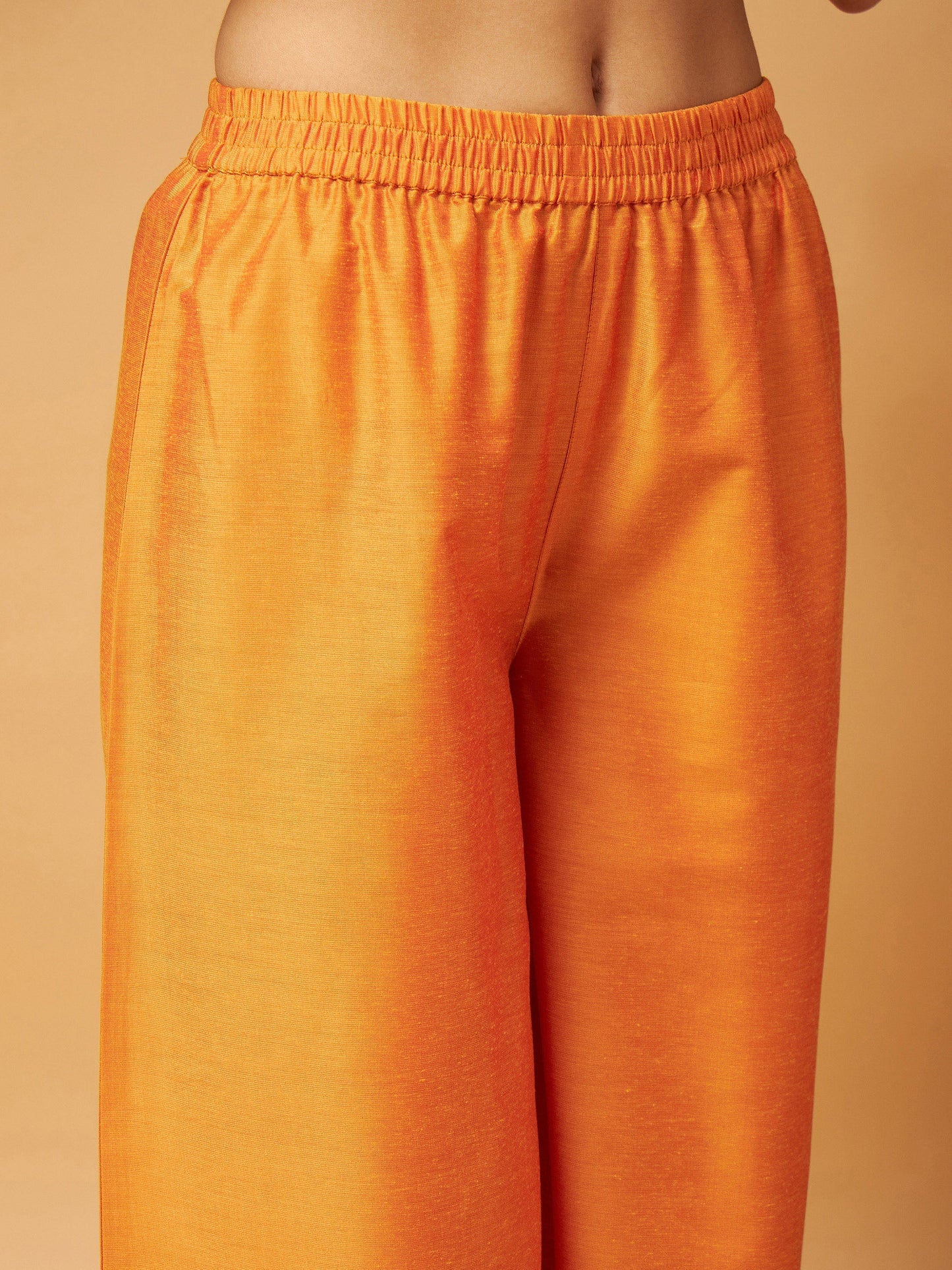 Mustard Emb Floral Short Kurta With Flared Palazzos
