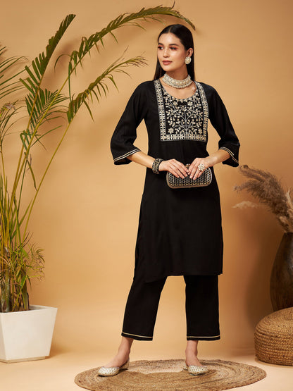 Black Gota Embroidered Kurta with Pants