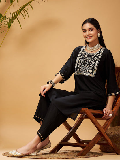 Black Gota Embroidered Kurta with Pants