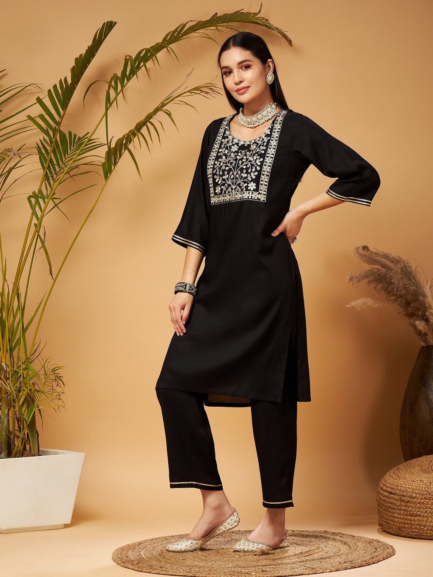 Black Gota Embroidered Kurta with Pants