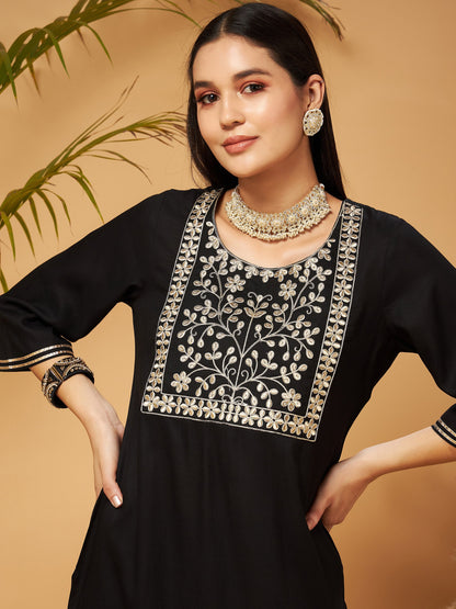 Black Gota Embroidered Kurta with Pants