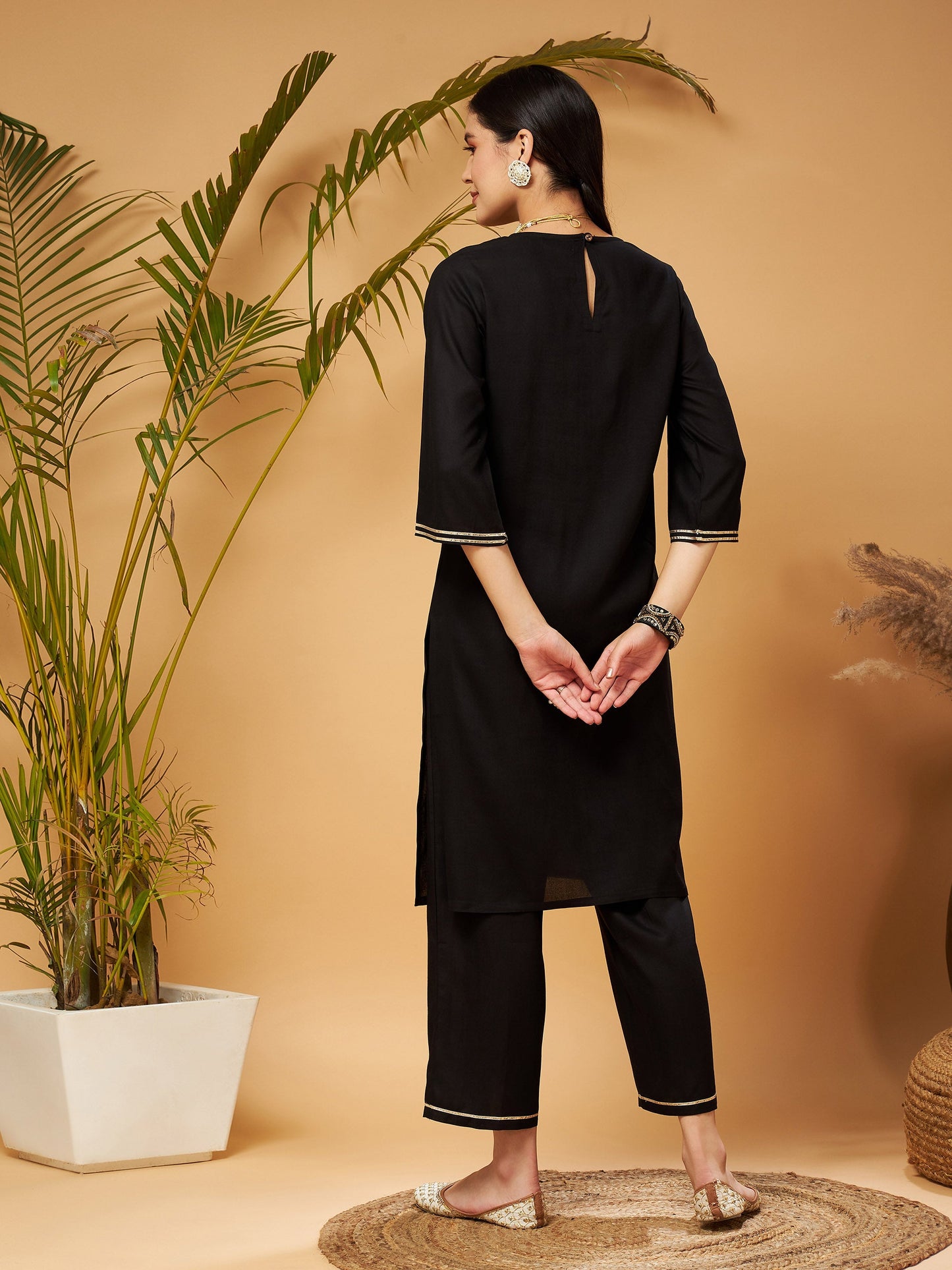 Black Gota Embroidered Kurta with Pants