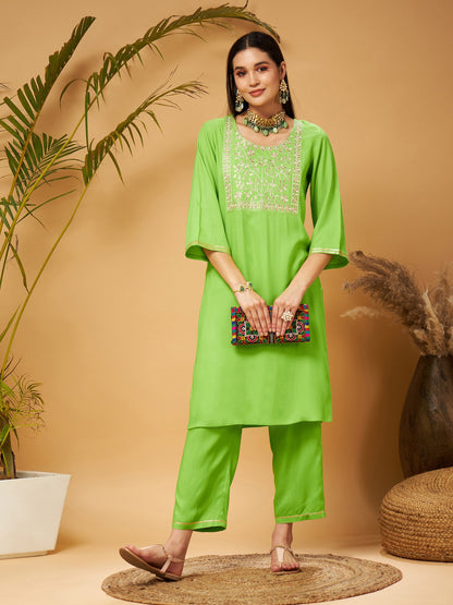 Green Gota Embroidered Kurta with Pants