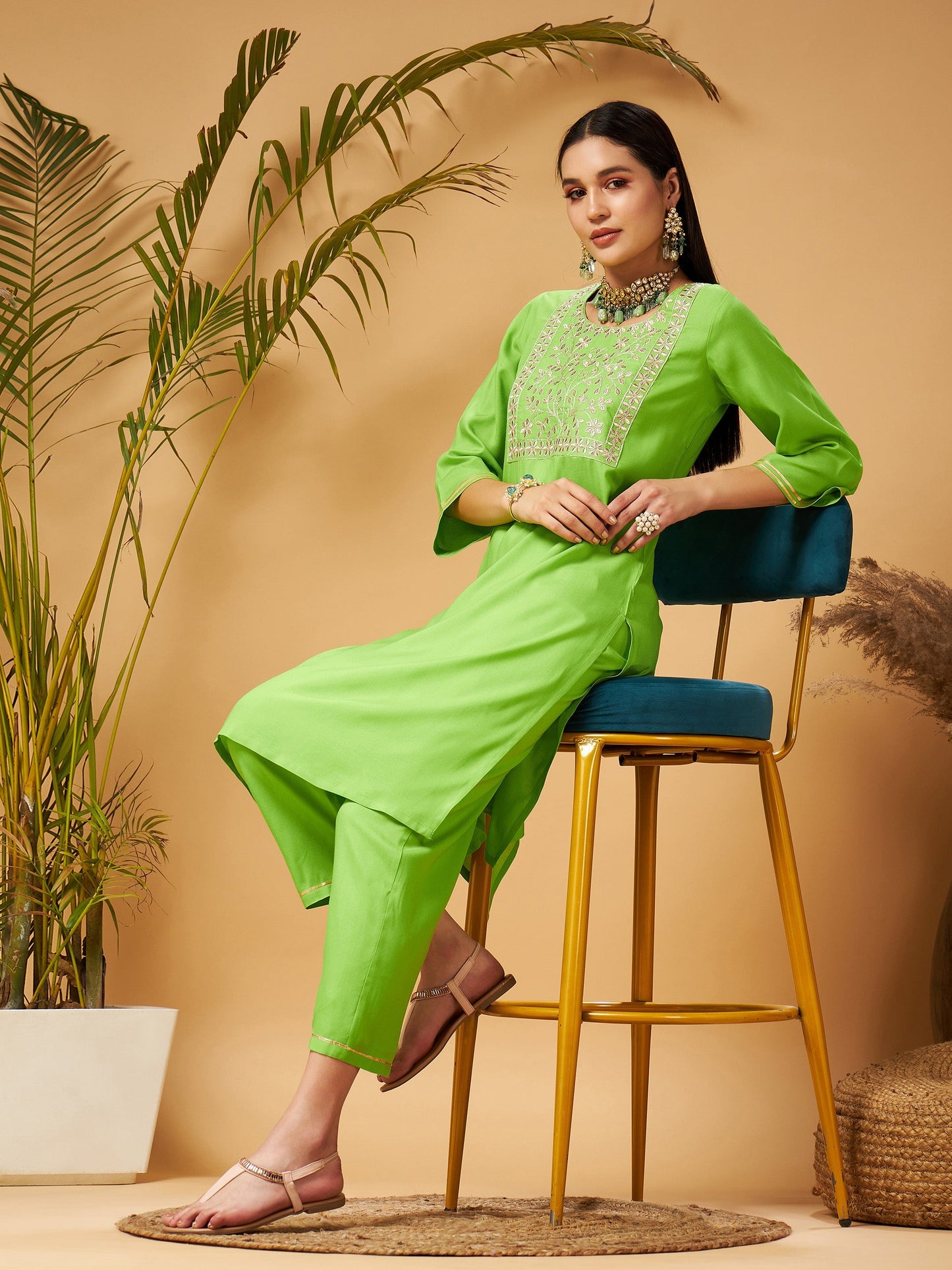 Green Gota Embroidered Kurta with Pants