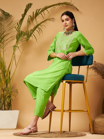 Green Gota Embroidered Kurta with Pants