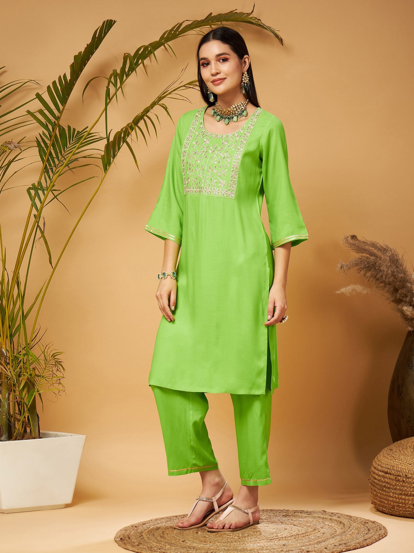 Green Gota Embroidered Kurta with Pants