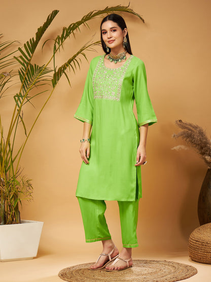 Green Gota Embroidered Kurta with Pants