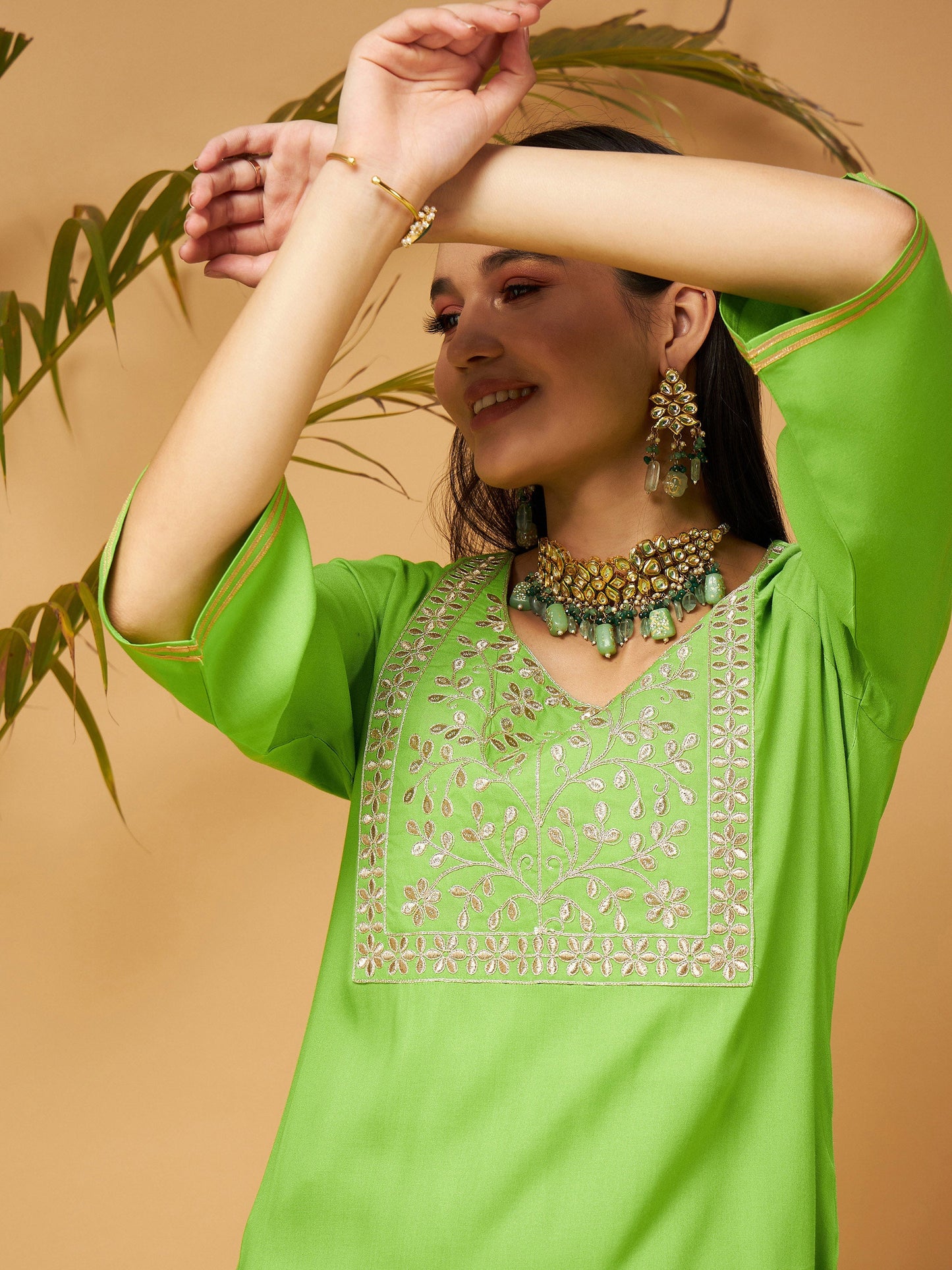 Green Gota Embroidered Kurta with Pants