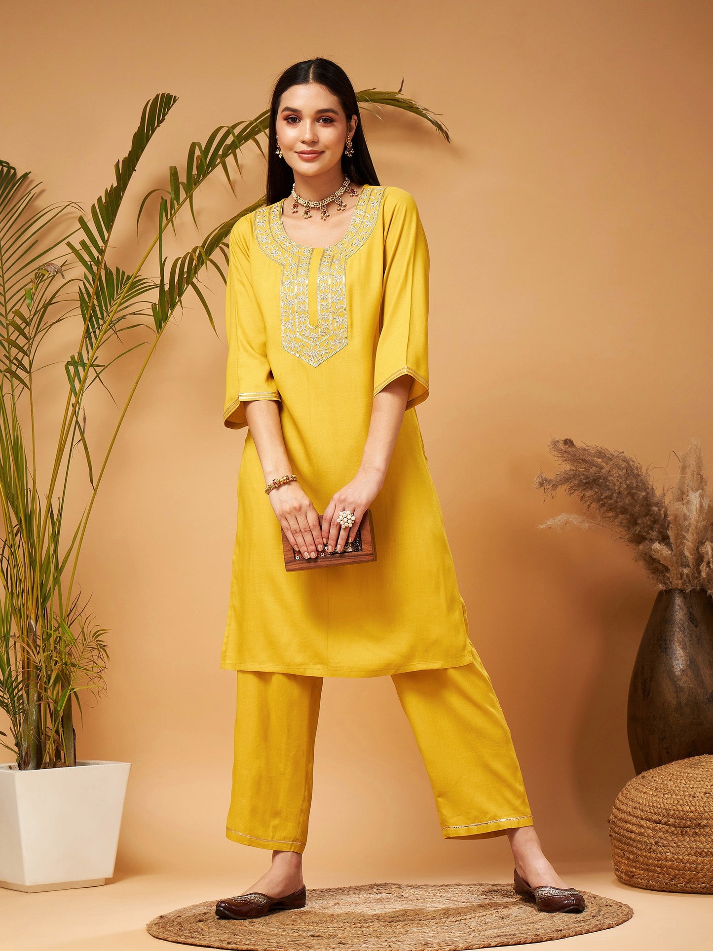 Yellow Gota Embroidered Kurta with Pants