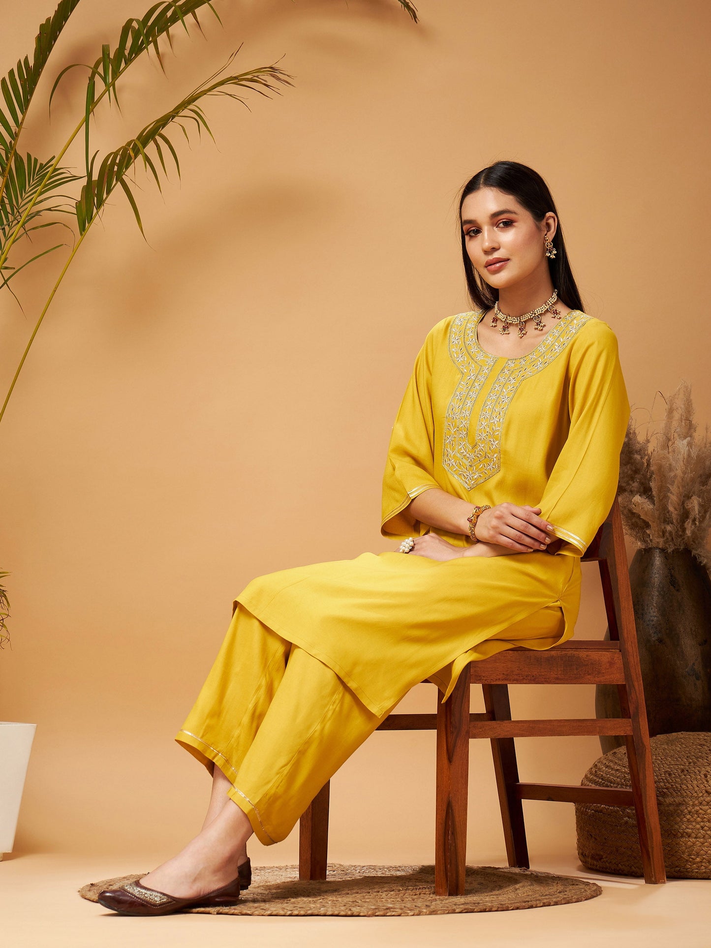 Yellow Gota Embroidered Kurta with Pants