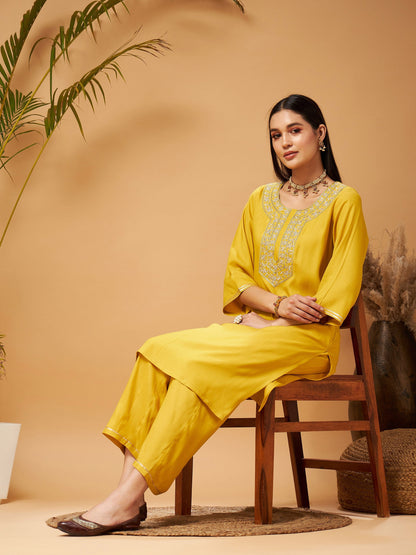 Yellow Gota Embroidered Kurta with Pants