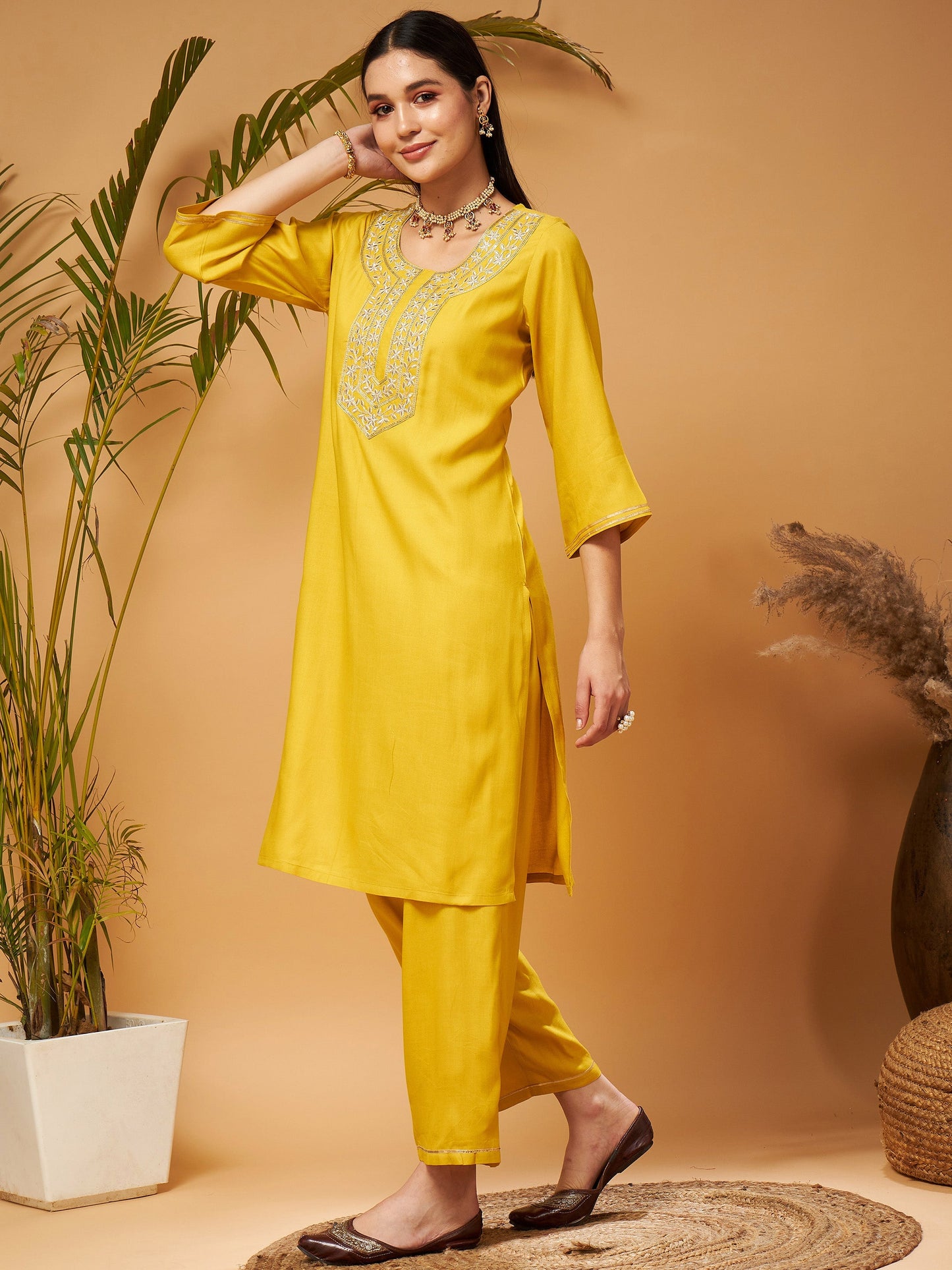 Yellow Gota Embroidered Kurta with Pants