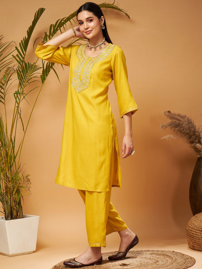 Yellow Gota Embroidered Kurta with Pants
