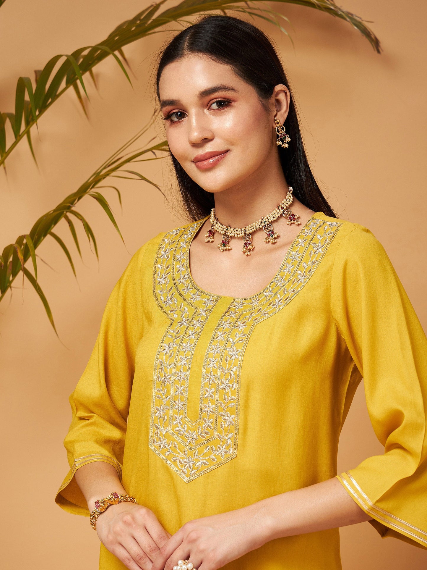 Yellow Gota Embroidered Kurta with Pants