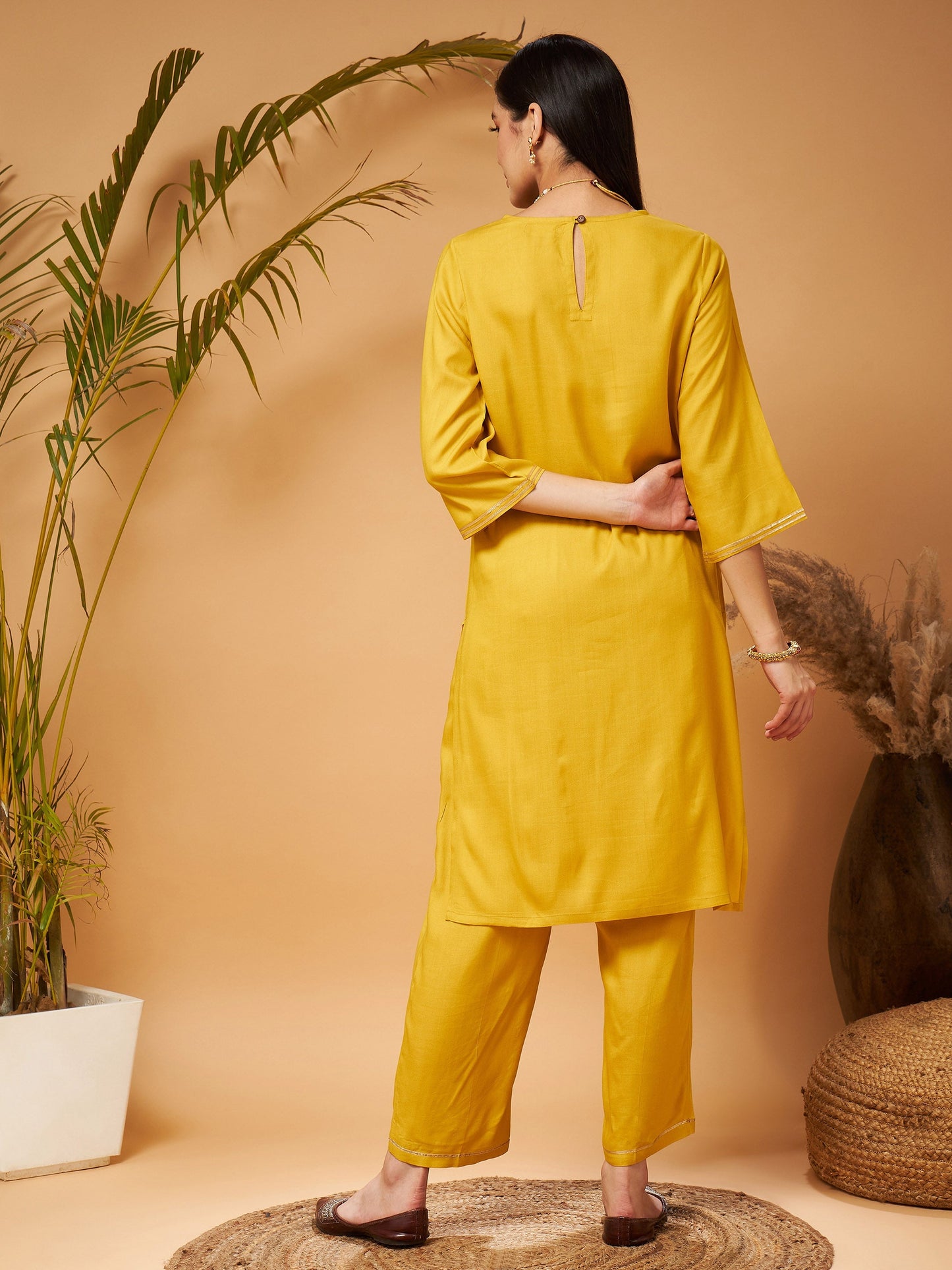 Yellow Gota Embroidered Kurta with Pants