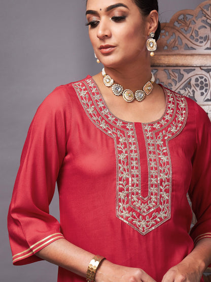 Red Gota Embroidered Kurta with Pants