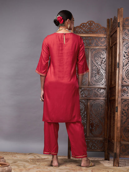 Red Gota Embroidered Kurta with Pants
