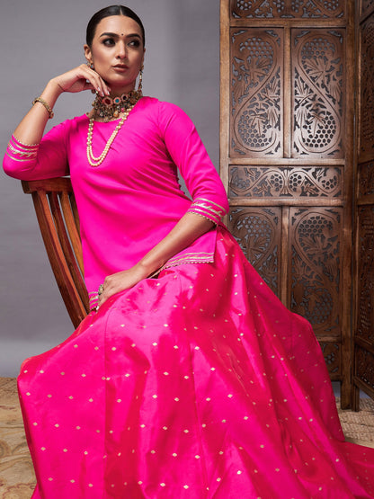 Fuchsia Banjara Top With Jacquard Anarkali Skirt