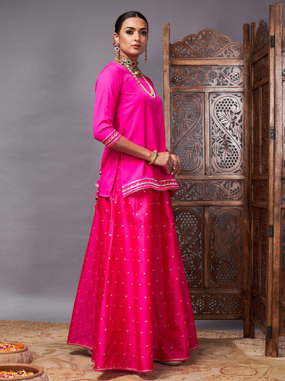 Fuchsia Banjara Top With Jacquard Anarkali Skirt