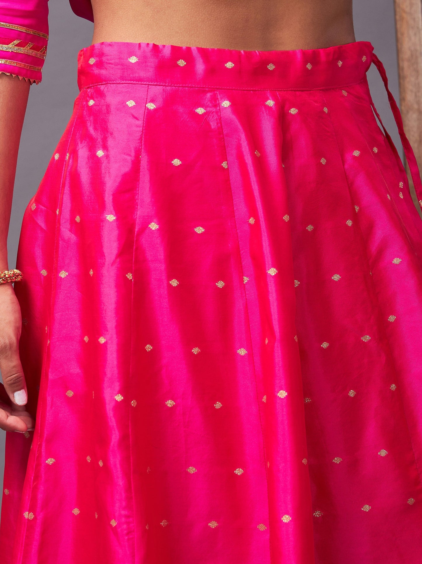 Fuchsia Banjara Top With Jacquard Anarkali Skirt