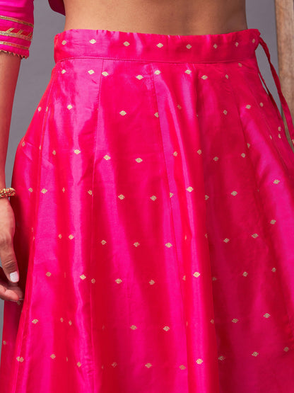 Fuchsia Banjara Top With Jacquard Anarkali Skirt
