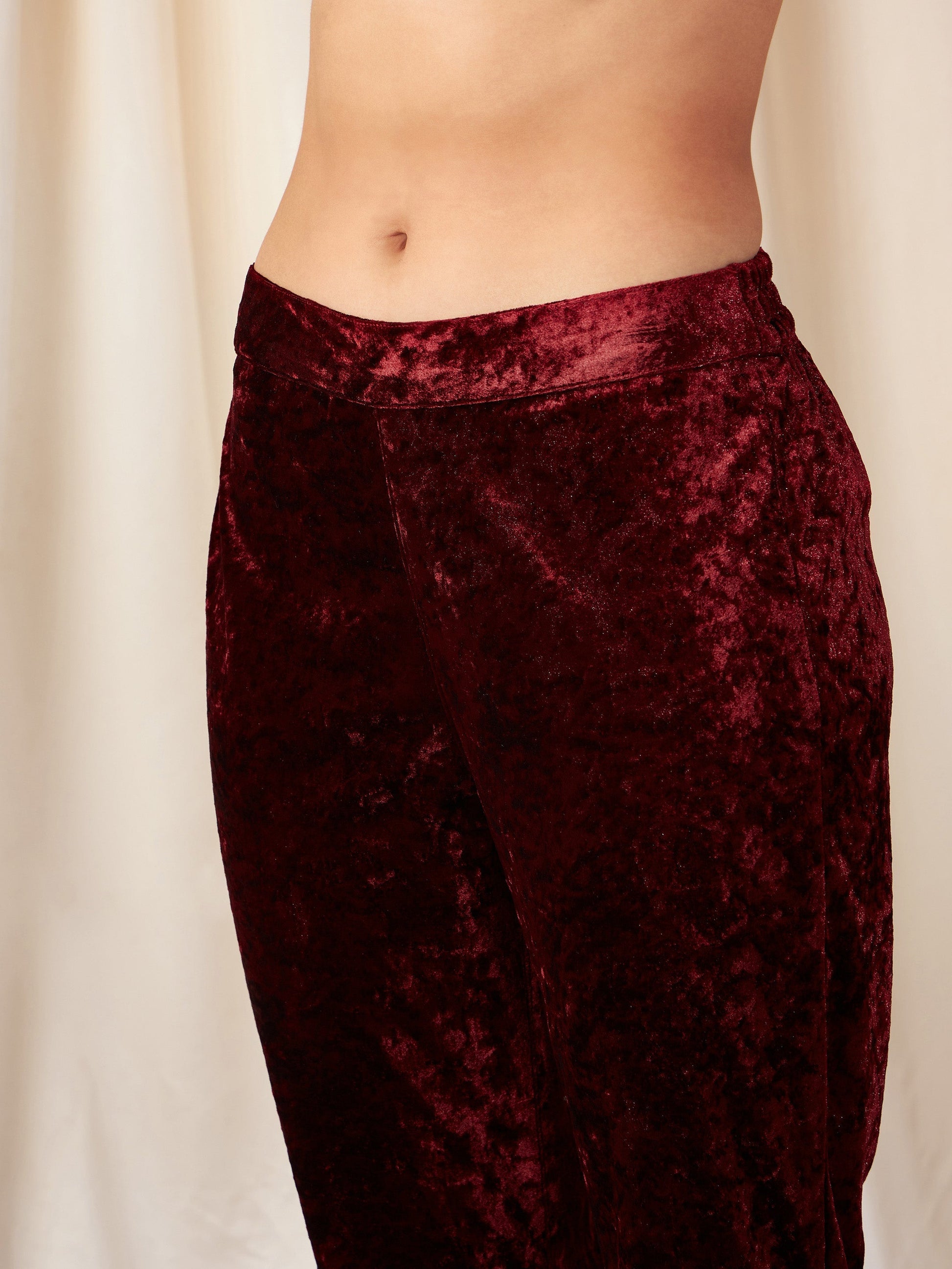 Maroon Velvet Embroidered Yoke Short Kurta With Pants-Shae by SASSAFRAS