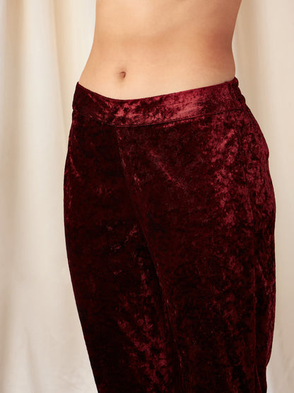 Maroon Velvet Embroidered Yoke Short Kurta With Pants-Shae by SASSAFRAS