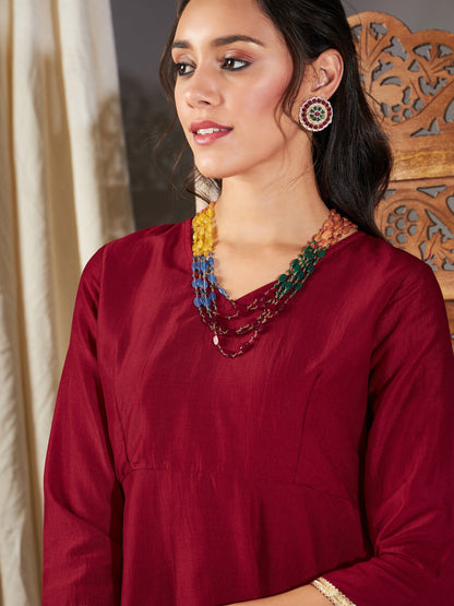 Maroon Zari Embroidered Peplum Top With Dhoti Pants