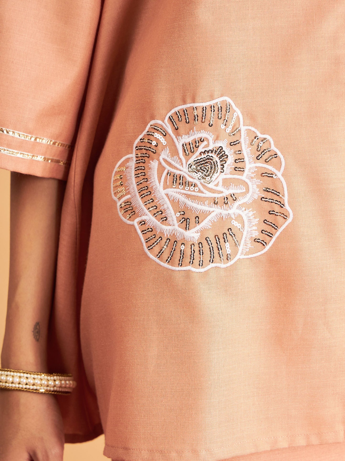 Brown Embroidered Collar Shirt With Pants