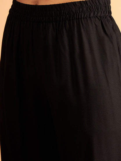 Black Sleeves Embroidered Shirt With Pants-Shae by SASSAFRAS