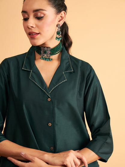 Emerald Zari Embroidered Collar Shirt With Pants