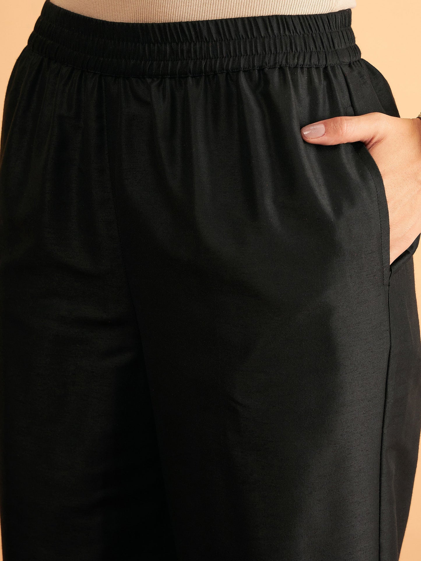 Black Embroidered Wrap Top With Pants