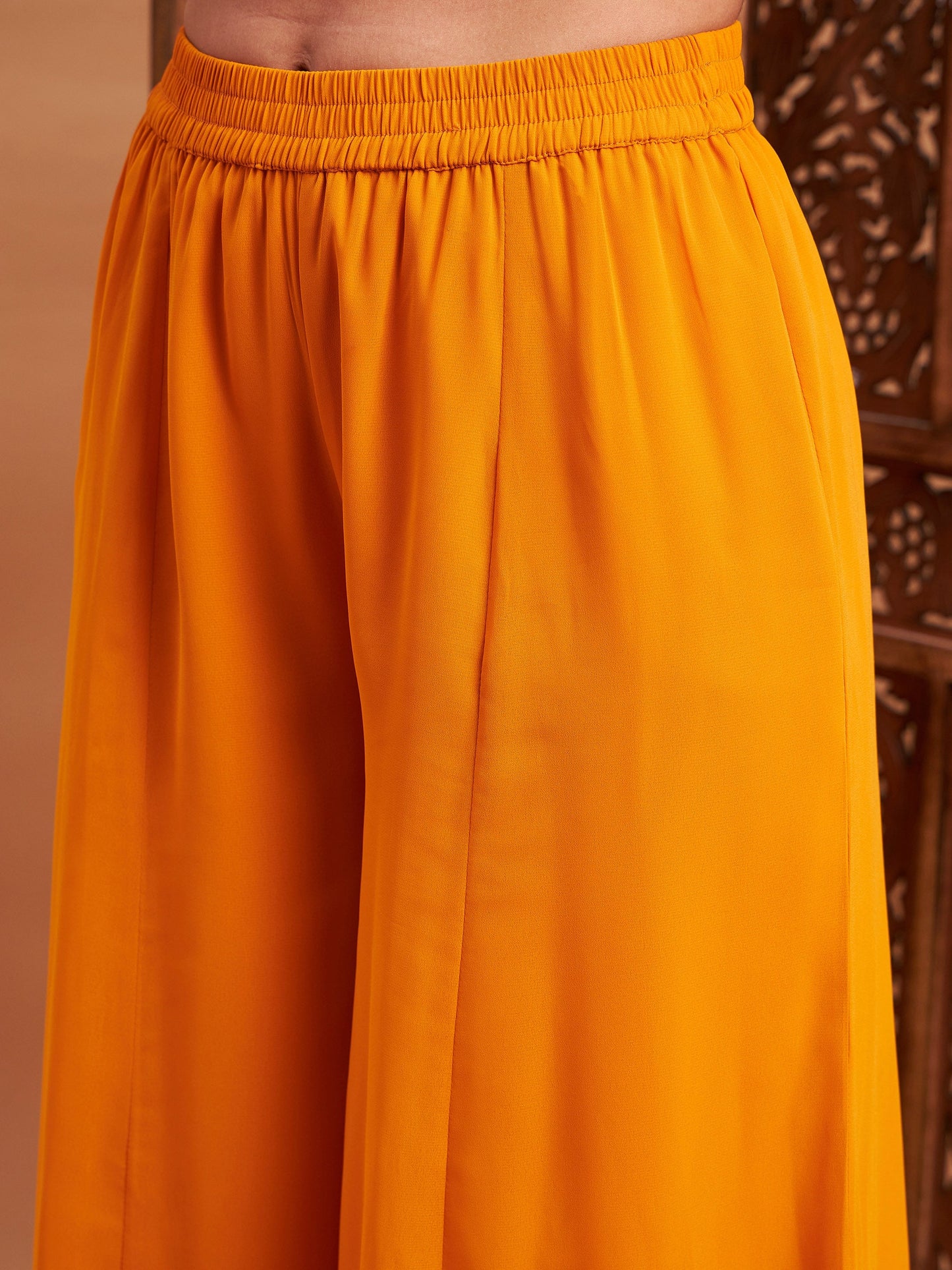Mustard Mukaish Top With Sharara Pants