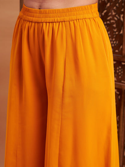 Mustard Mukaish Top With Sharara Pants