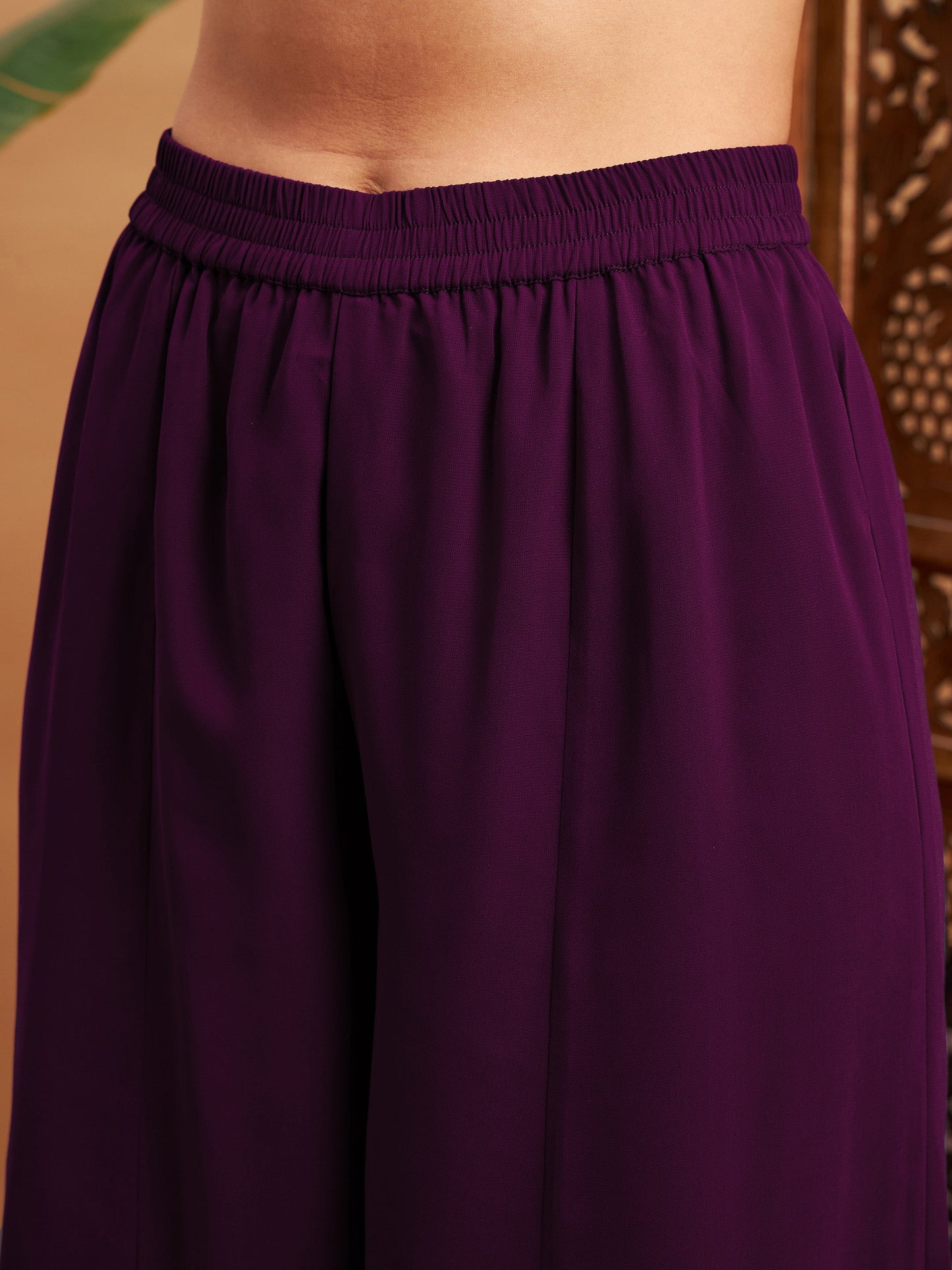 Burgundy Mukaish Top With Sharara Pants
