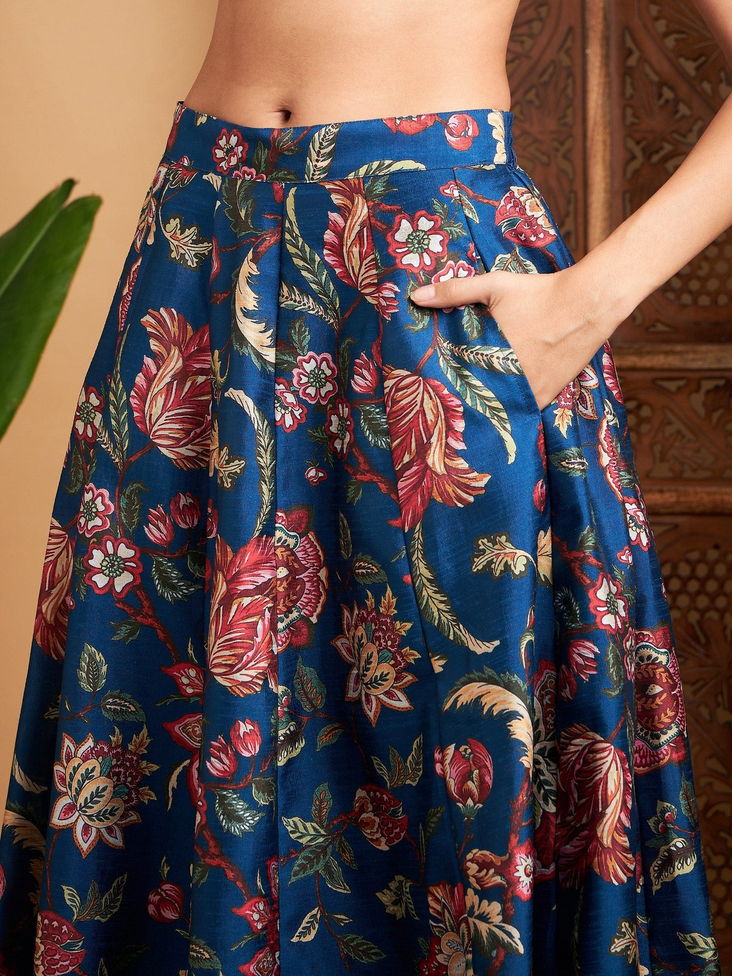 Blue Floral Anarkali Skirt With Blazer-Shae by SASSAFRAS